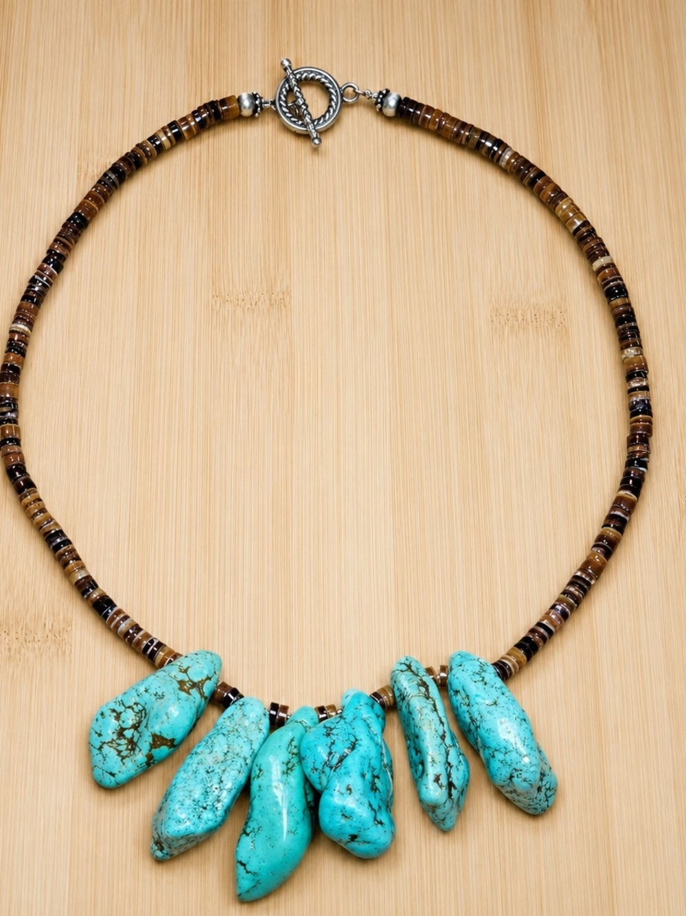 Vintage Turquoise Nugget Heishi Necklace Toggle Clasp Southwestern 4.3 oz